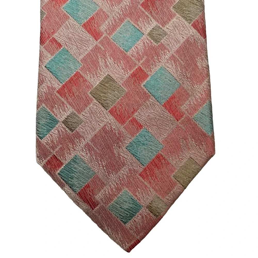 Charvet 100% Silk Tie Mens Pink Pastel Geometric Necktie Handmade France